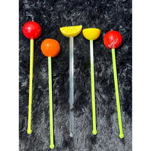 Hand-Painted Reyna Mexico Fruit-Themed Drink Stirrers - Set Of 5 - Retro Barware - Picture 2 of 7